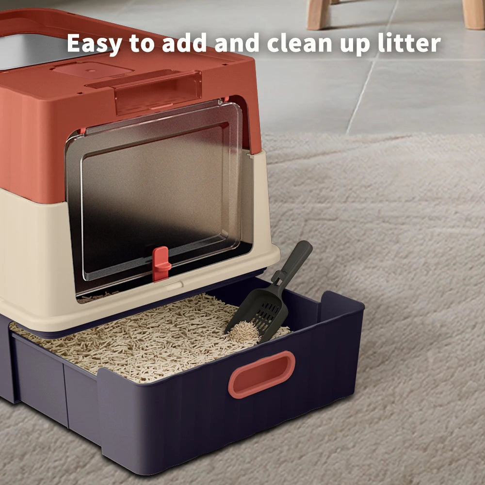Covered Cat Litter Box Featuring Leak Resistant Pull Out Drawer