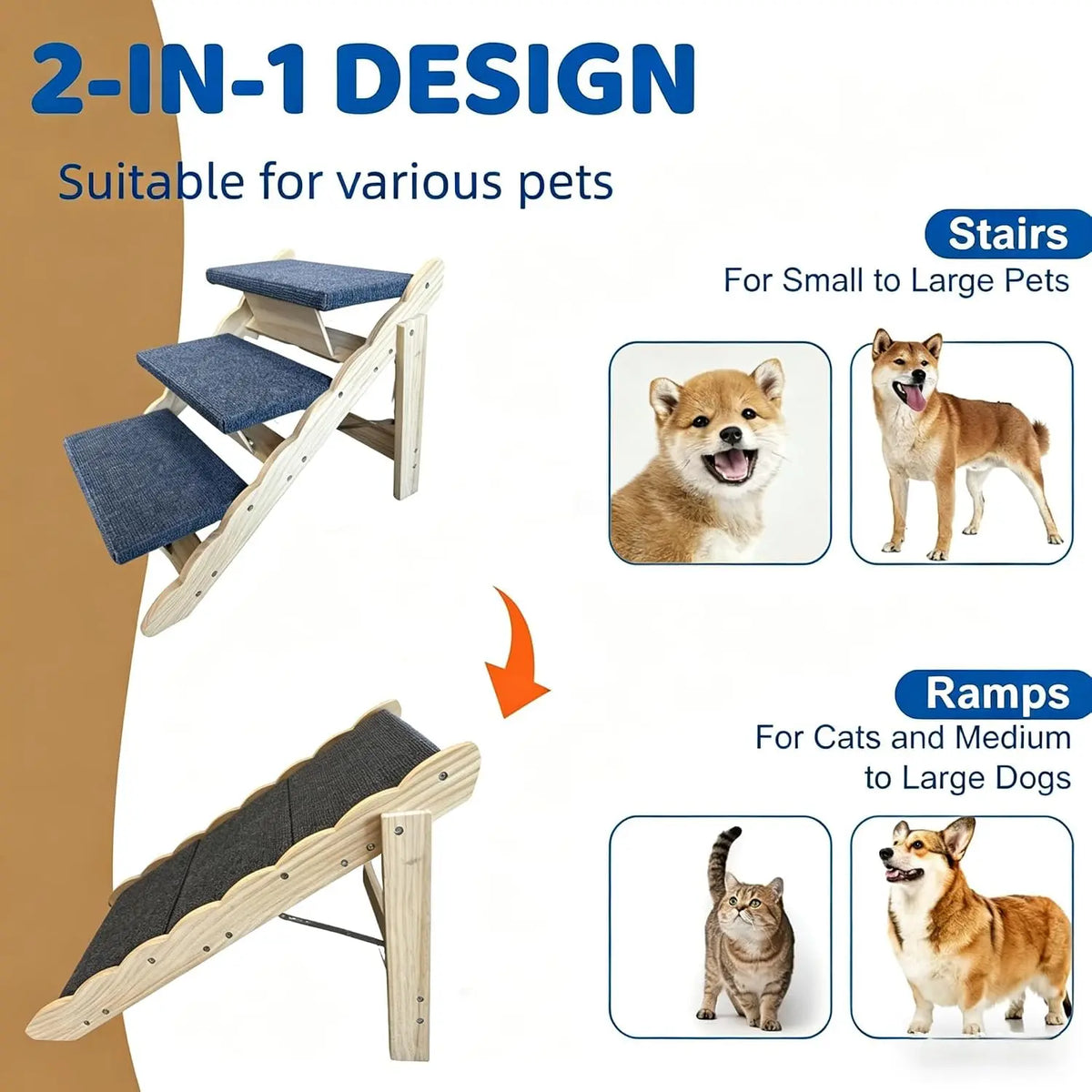 Garvee Wooden Pet Ramp Featuring Secure Non Slip Treads