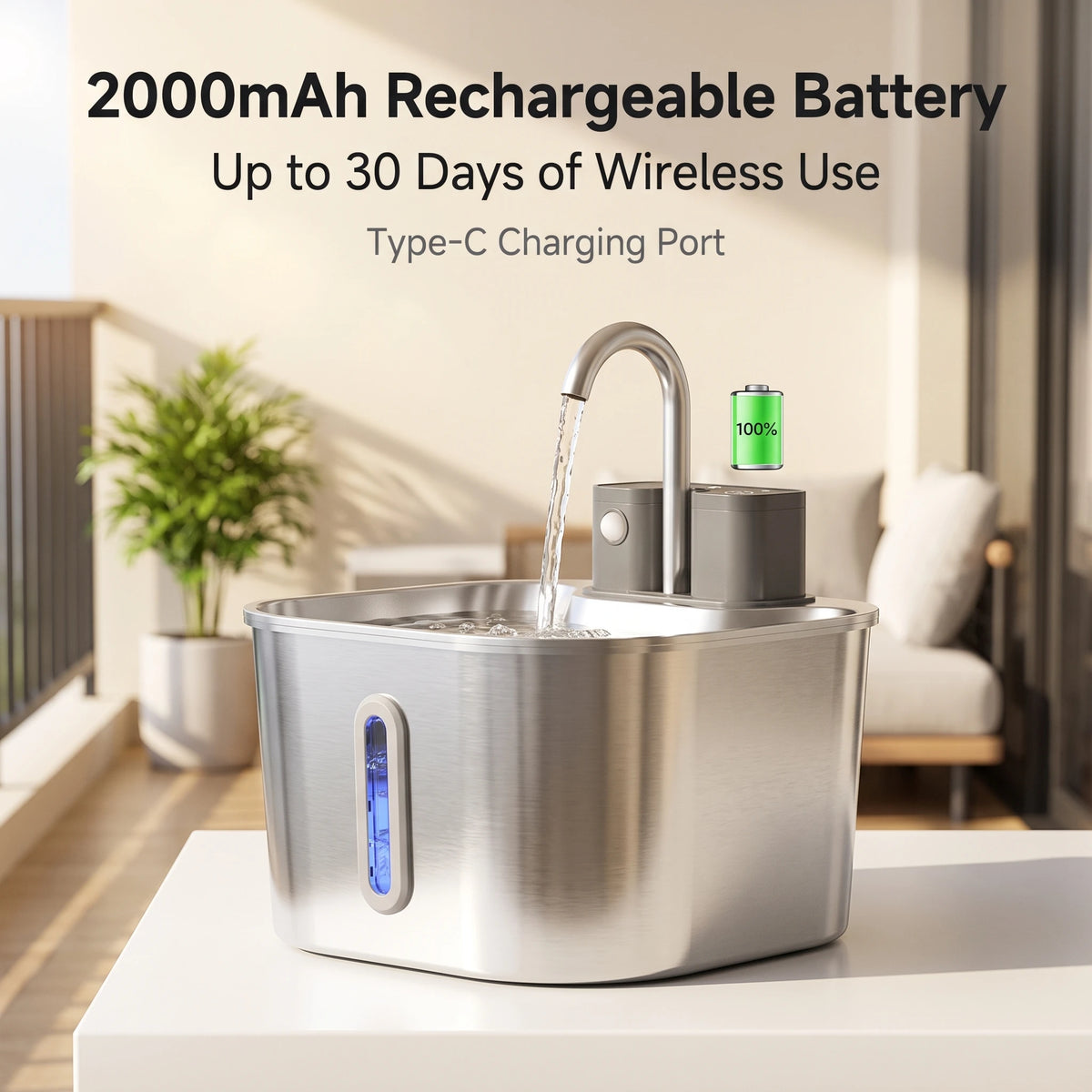 ZYfeeder Smart Stainless Steel Pet Water Fountain With Rechargeable Battery