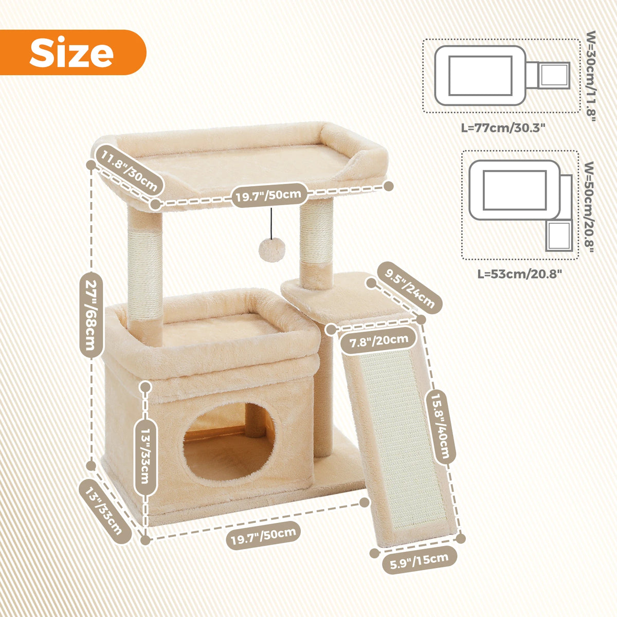 PEQULTI Three Tier Cat Tree With Sisal Scratcher And Condo
