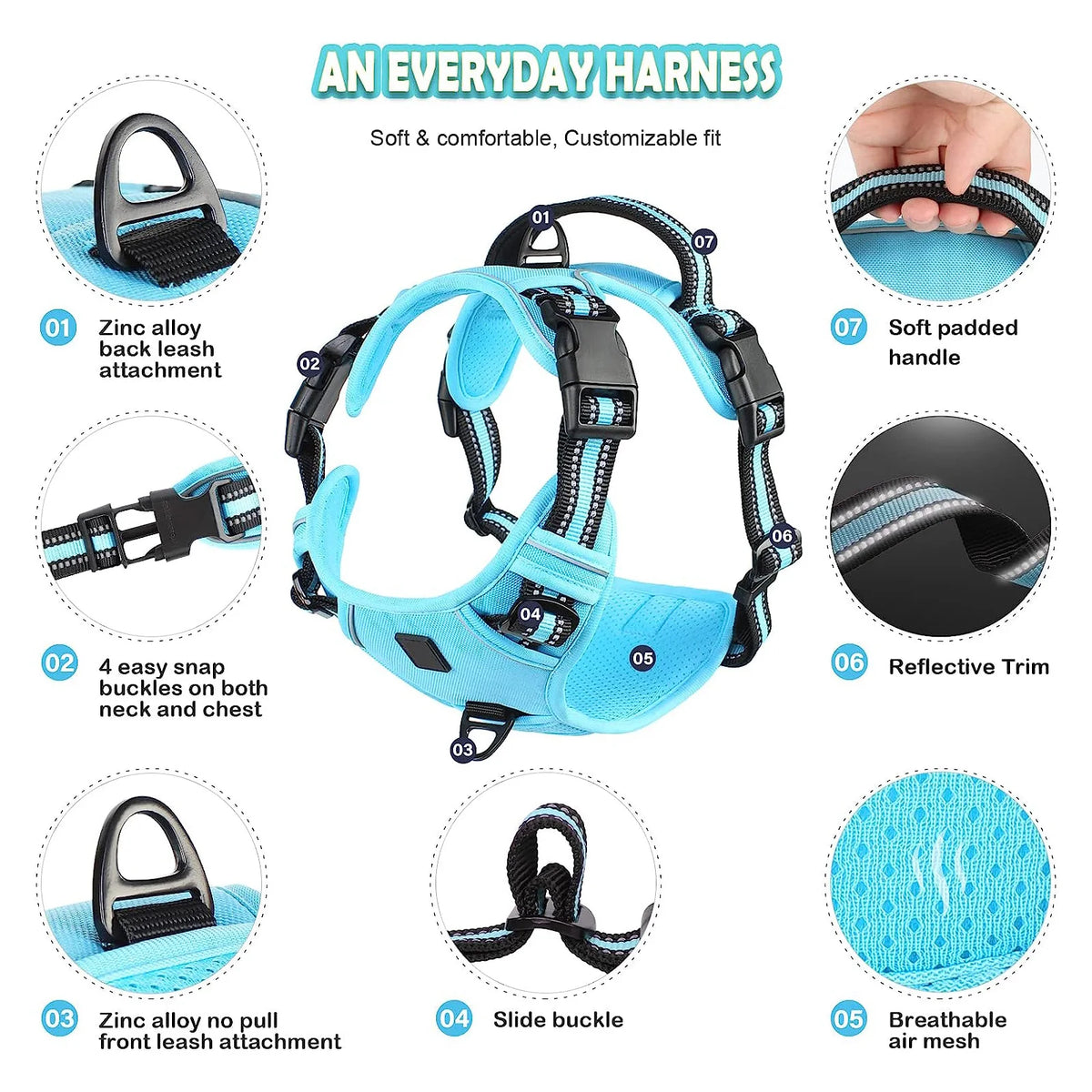 Adjustable Soft Padded No Pull Dog Harness with Control Handle