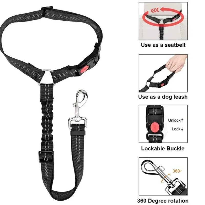 Dual Purpose Dog Harness Leash With Car Seat Belt Safety Clip