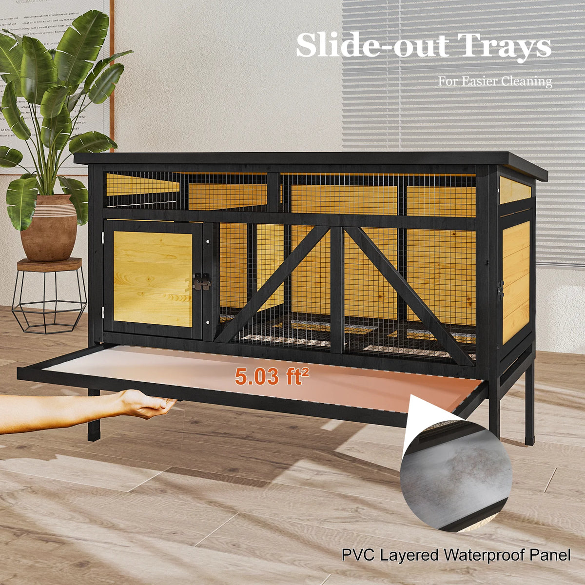 Secure Elevated Rabbit Hutch With Double Doors And Leakproof Tray
