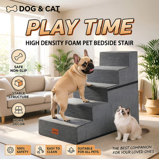 Wooden Ultra Wide Pet Steps With Removable Memory Foam Cover