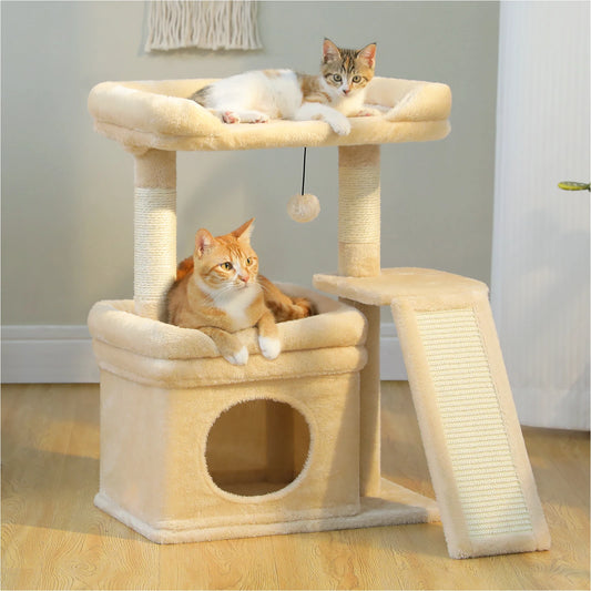 PEQULTI Three Tier Cat Tree With Sisal Scratcher And Condo
