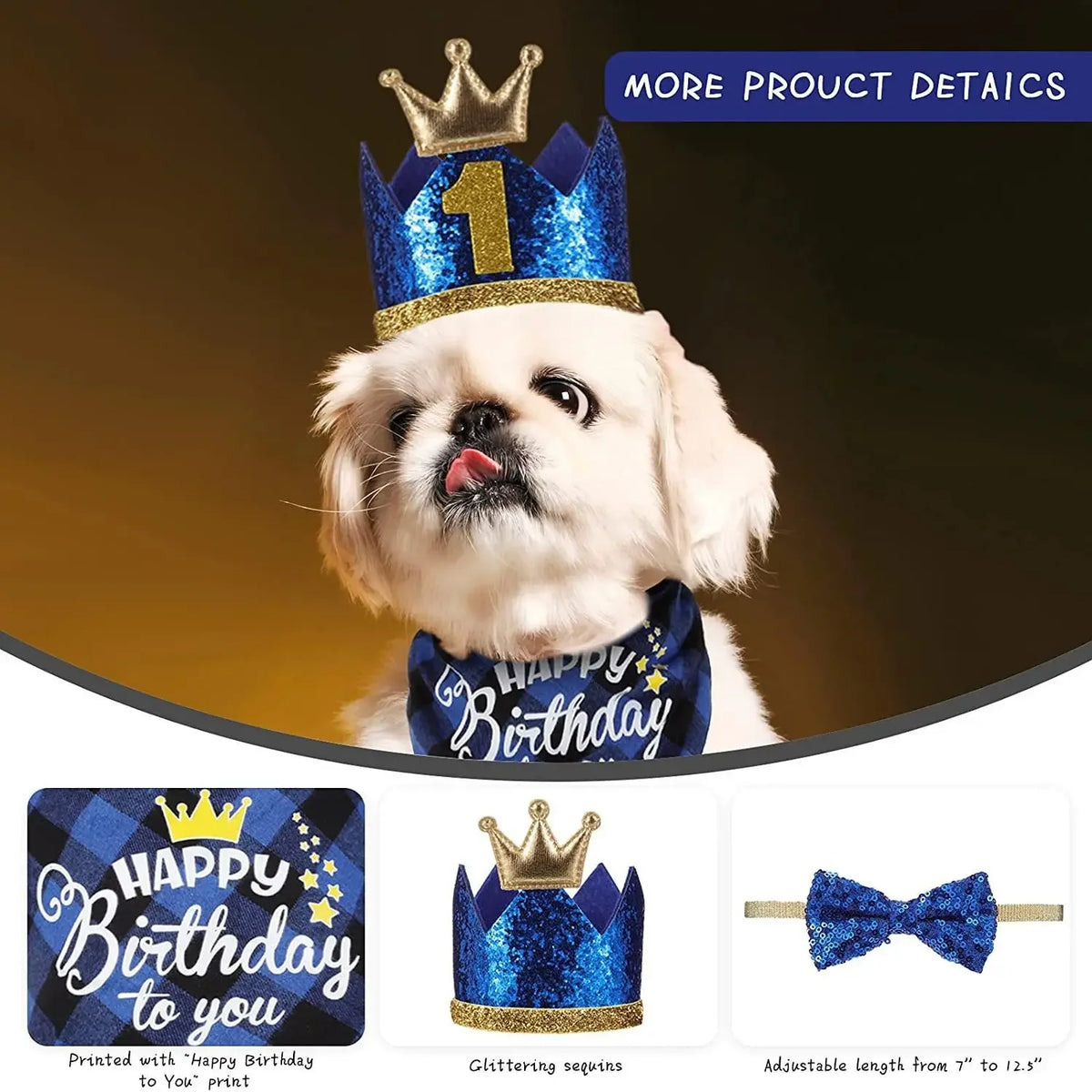 Premium Leather Pet Crown Bandana Set For Birthday Celebrations