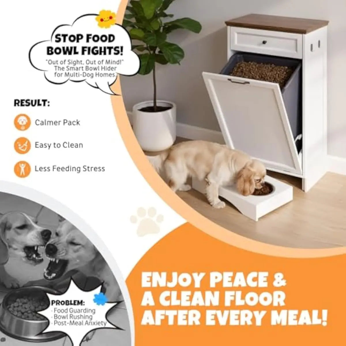 Modern Pet Feeding Station With Waste Bin And Storage Drawer