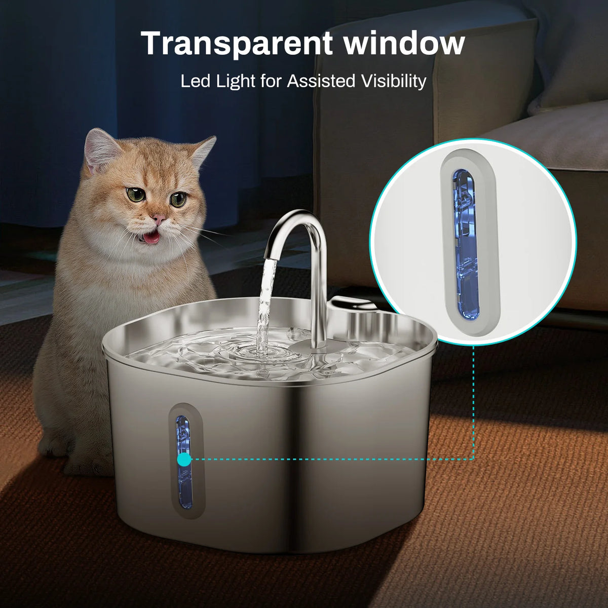 Stainless Steel Cat And Dog Water Fountain With Silent Operation