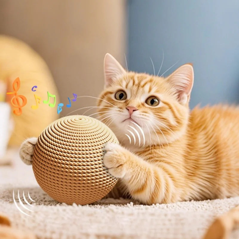 Durable Sisal Cat Ball Toy Interactive Scratcher Dental Chew Toy