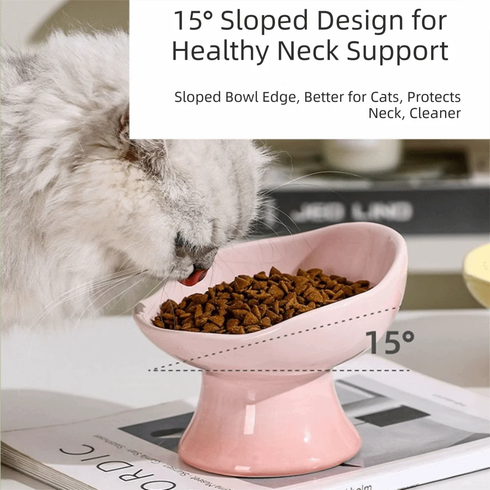 Flower Shape Ceramic Elevated Cat And Dog Feeding Bowl