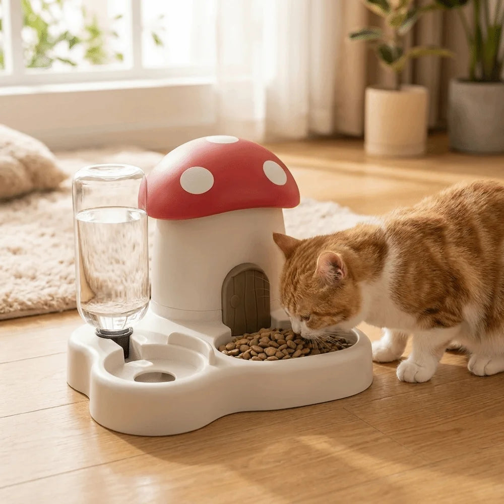 2 In 1 Mushroom Cat Automatic Feeder Combined Water Dispenser