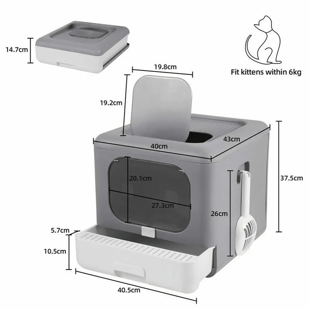 Foldable Sifting Cat Litter Box With Scoop And Tray