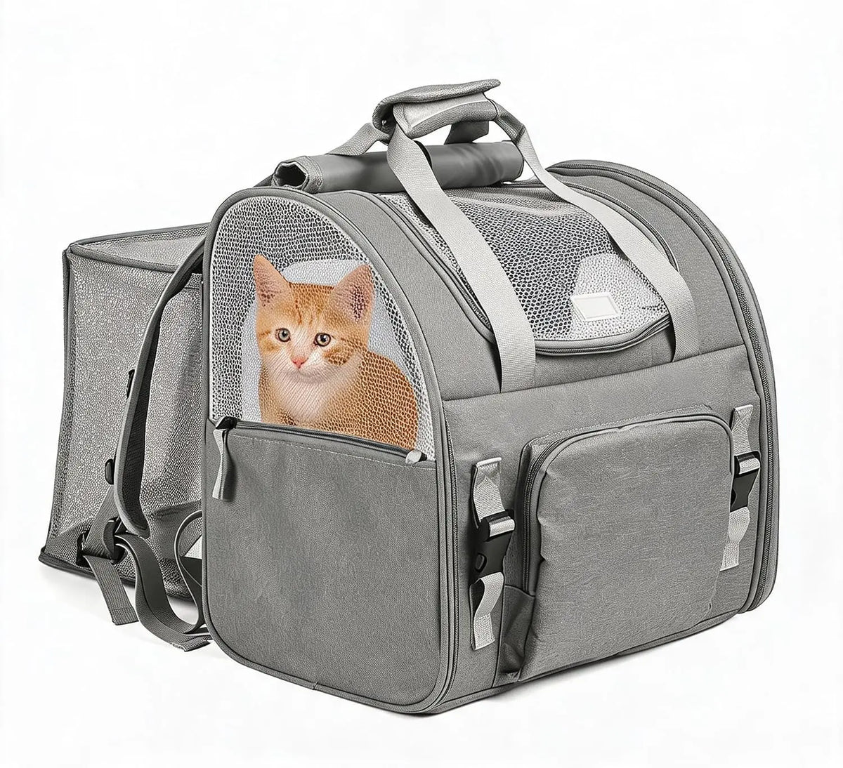 Expandable Mesh Cat Carrier Backpack With Breathable Nylon Design