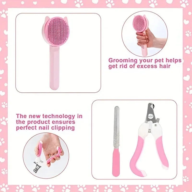8 Piece Pet Grooming Set With Slicker Brush And Clippers