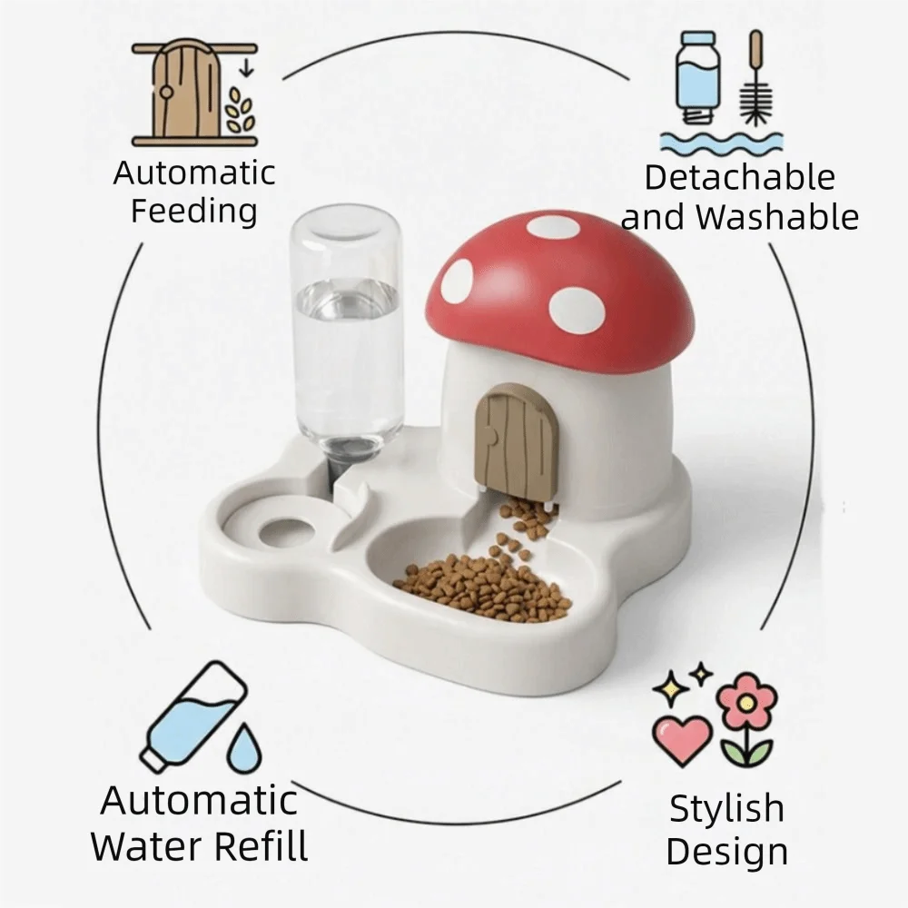 2 In 1 Mushroom Cat Automatic Feeder Combined Water Dispenser
