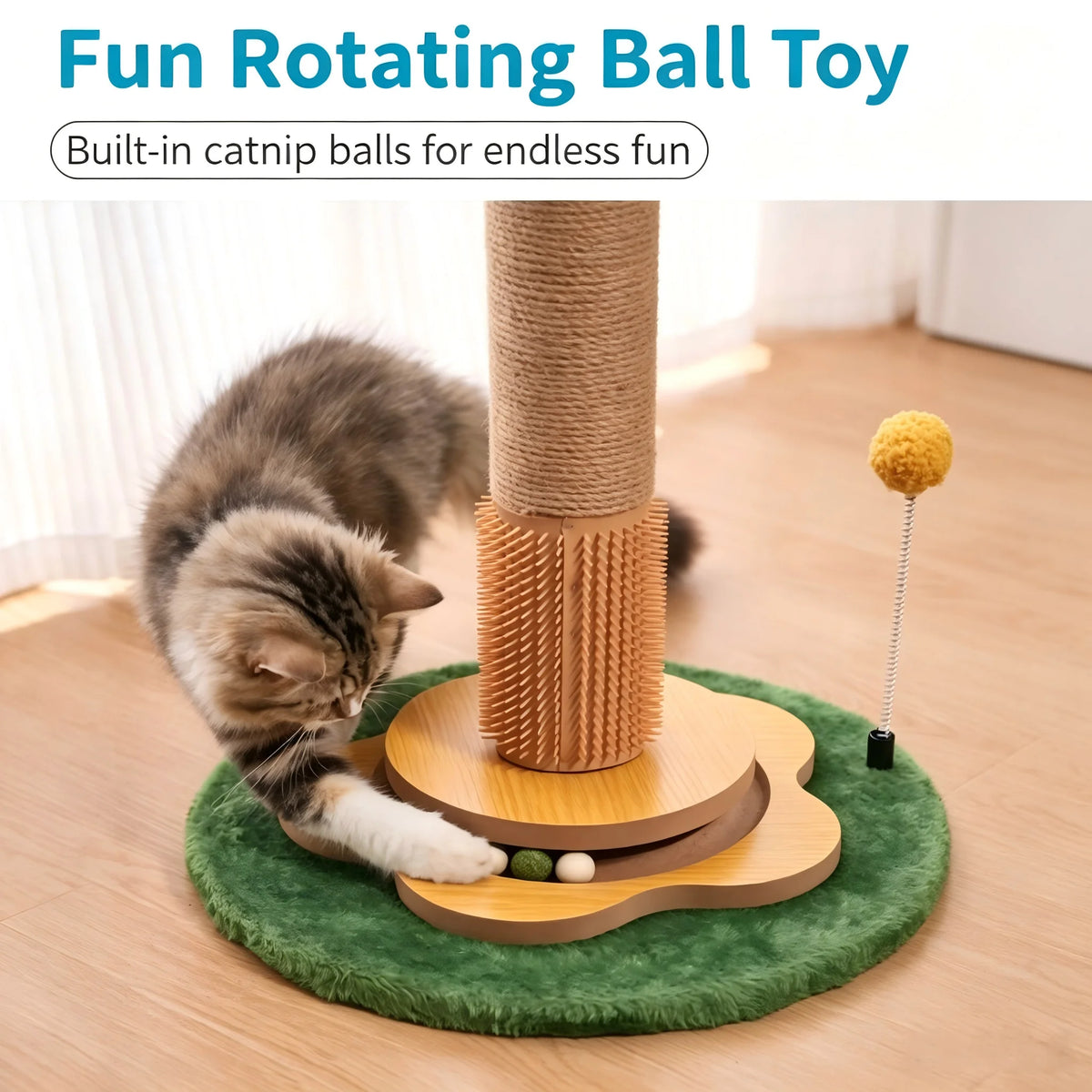 Space Saving Sisal Cat Scratching Tower With Hanging Toy