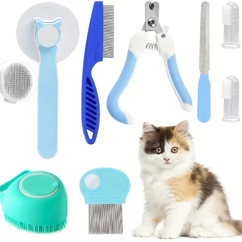 8 Piece Pet Grooming Set With Slicker Brush And Clippers