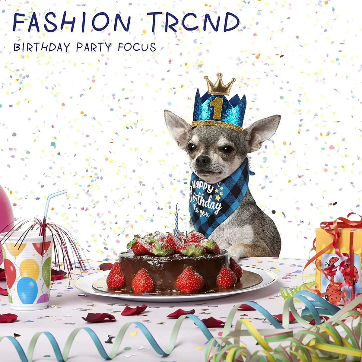 Premium Leather Pet Crown Bandana Set For Birthday Celebrations