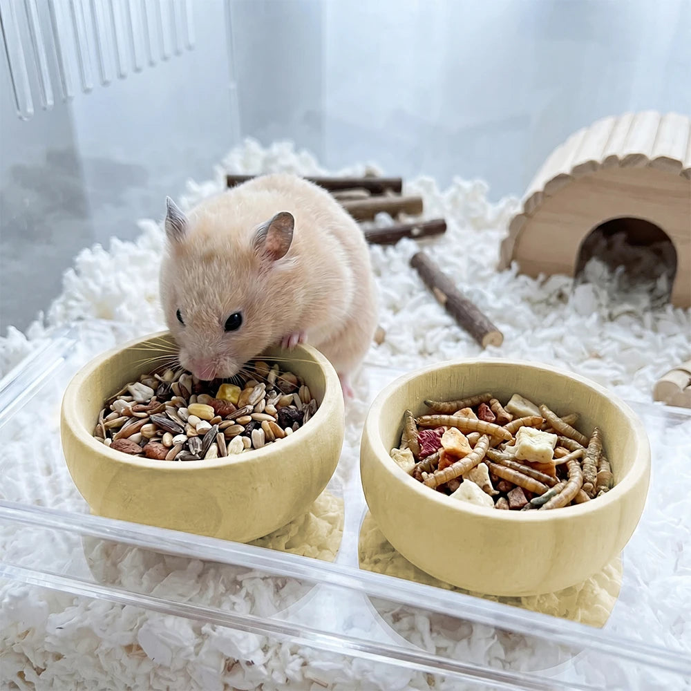 Wooden Pet Feeding Bowl For Hamsters Gerbils And Mice