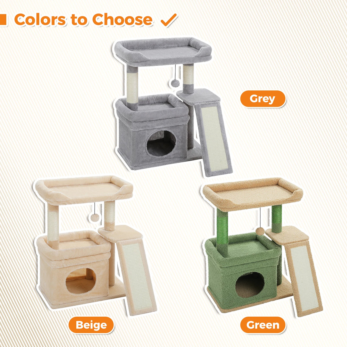 PEQULTI Three Tier Cat Tree With Sisal Scratcher And Condo