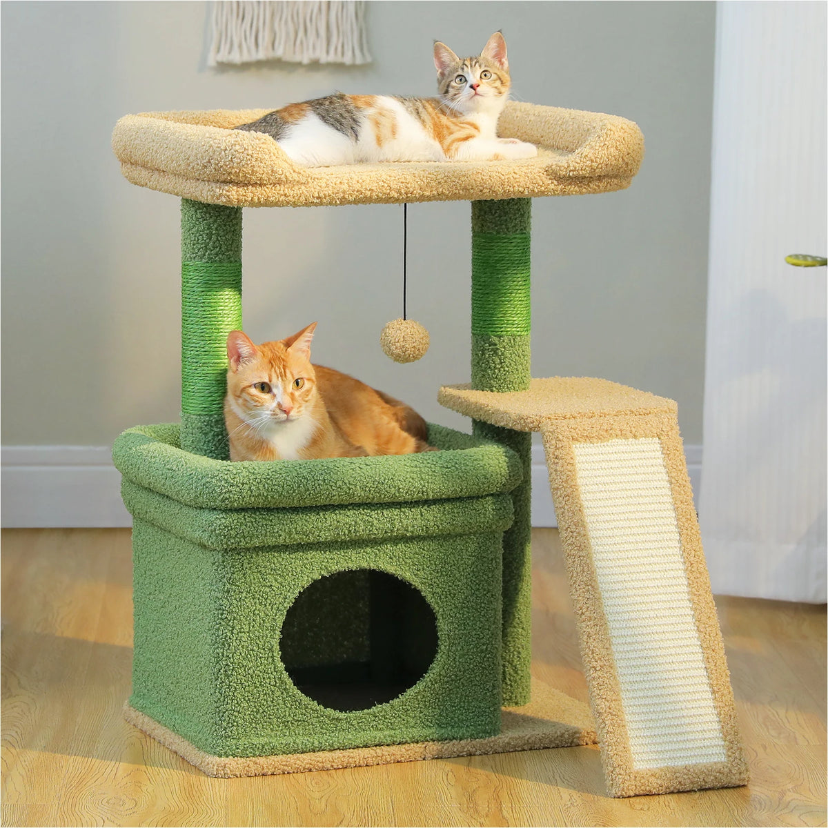 PEQULTI Three Tier Cat Tree With Sisal Scratcher And Condo