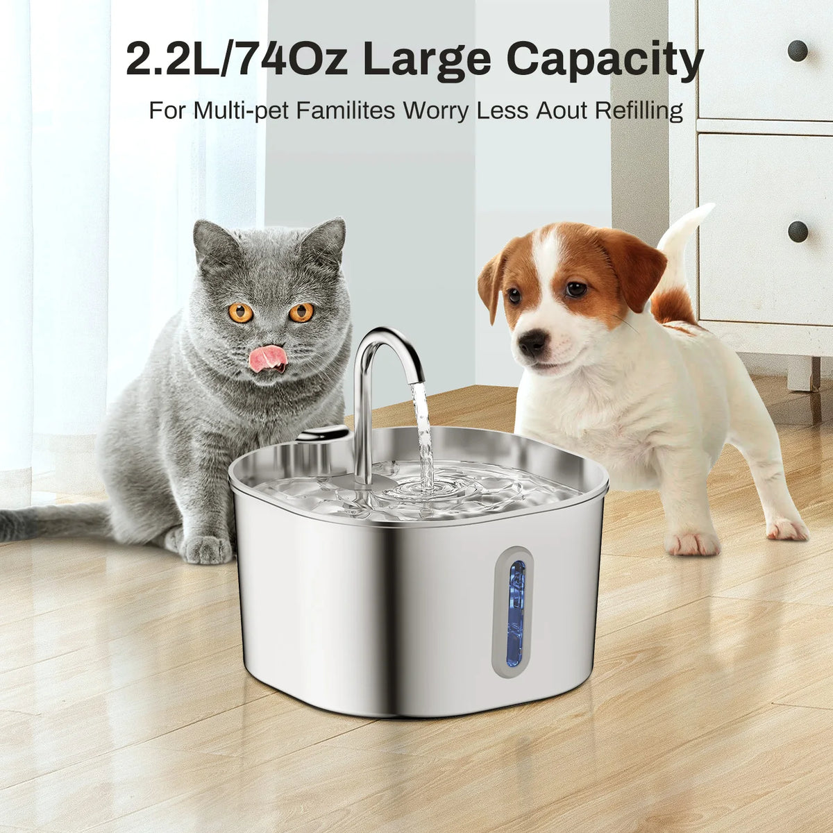 Stainless Steel Cat And Dog Water Fountain With Silent Operation