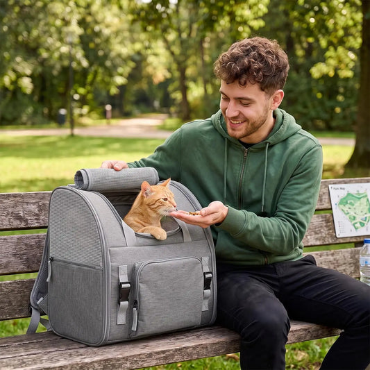 Expandable Mesh Cat Carrier Backpack With Breathable Nylon Design