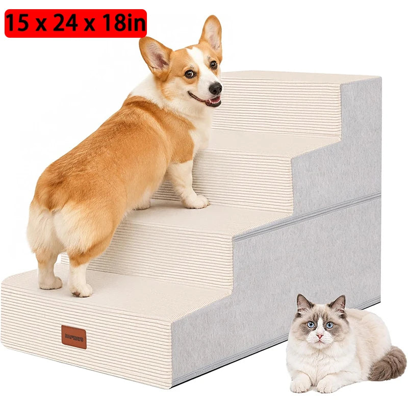Wooden Ultra Wide Pet Steps With Removable Memory Foam Cover