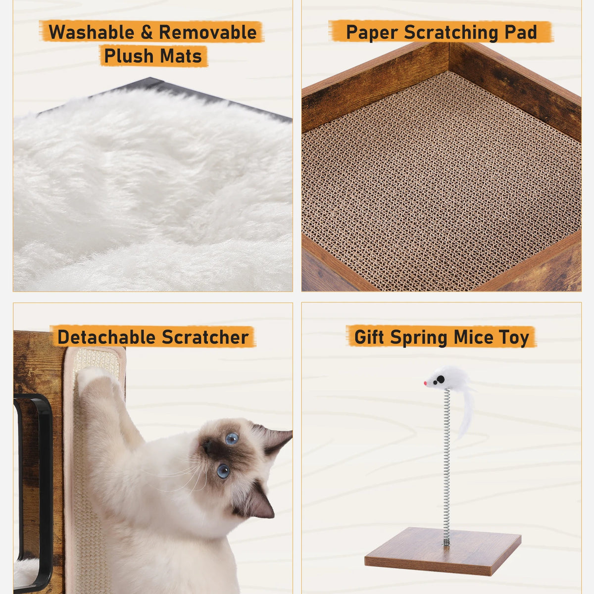 PAWZ Road Wood Cat Condo With Scratching Pad Soft Mats