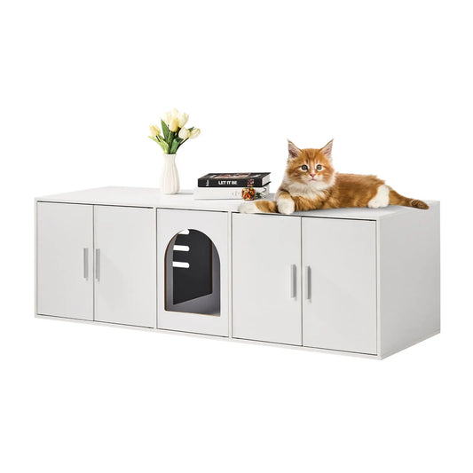 Modern Hidden Cat Litter Box Enclosure With Dual Chamber Design