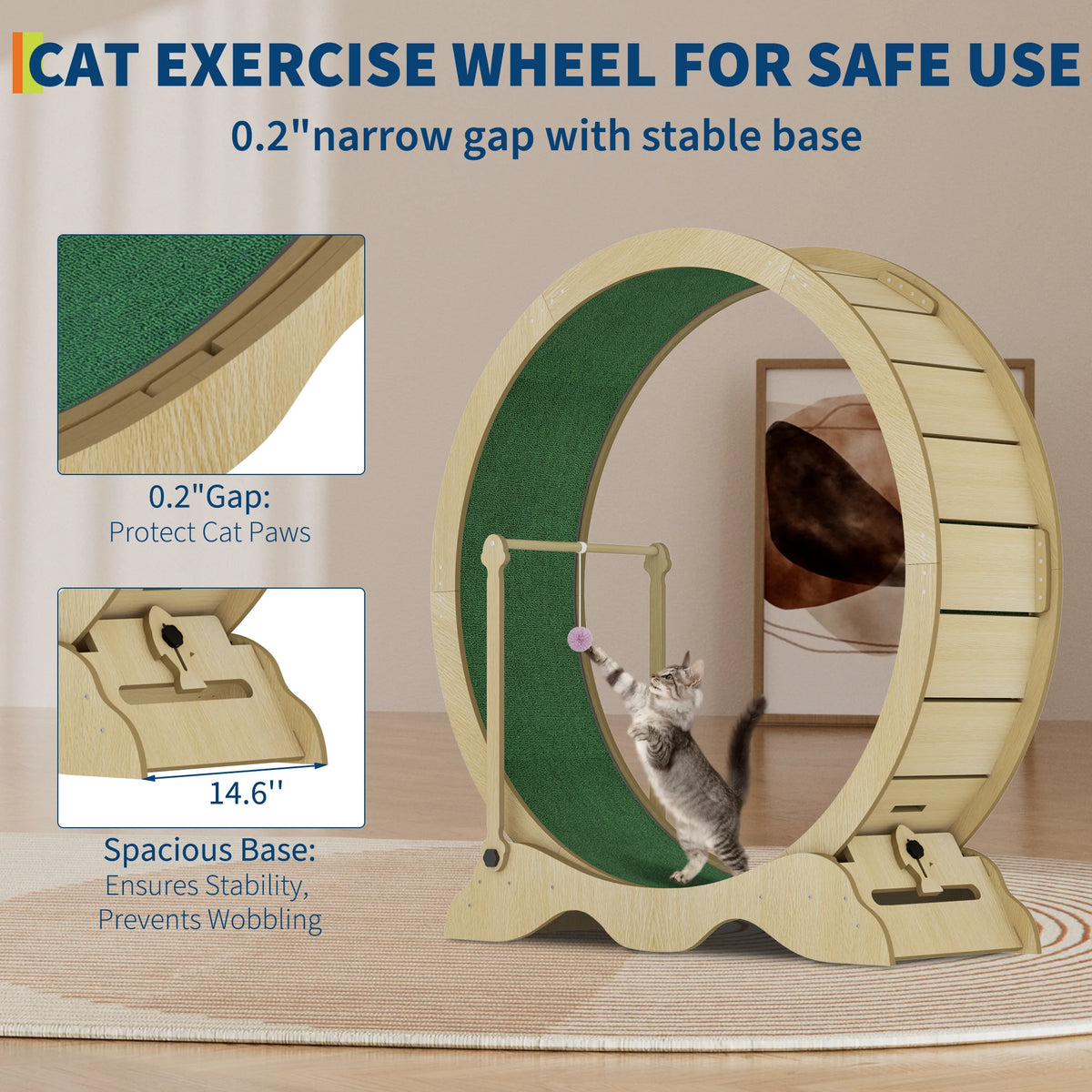 Quiet Wood Cat Exercise Wheel Sturdy Detachable Carpet Floor