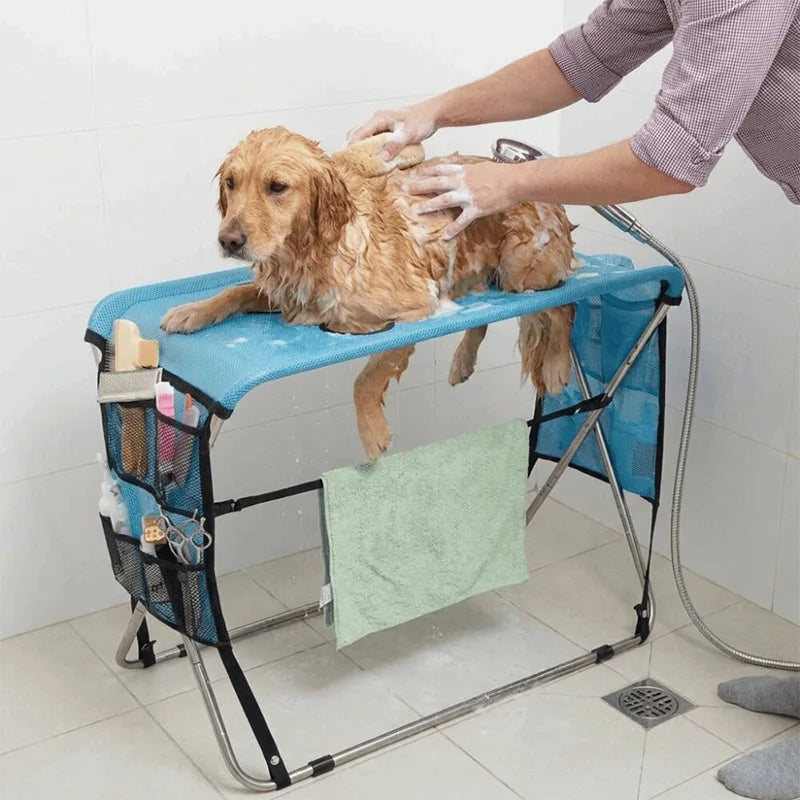 Foldable Pet Grooming Hammock With Scratch Resistant Mesh For Bathing