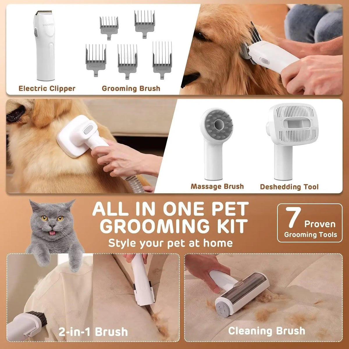 Premium Dog Grooming Vacuum Kit With Quiet Clippers And Brush