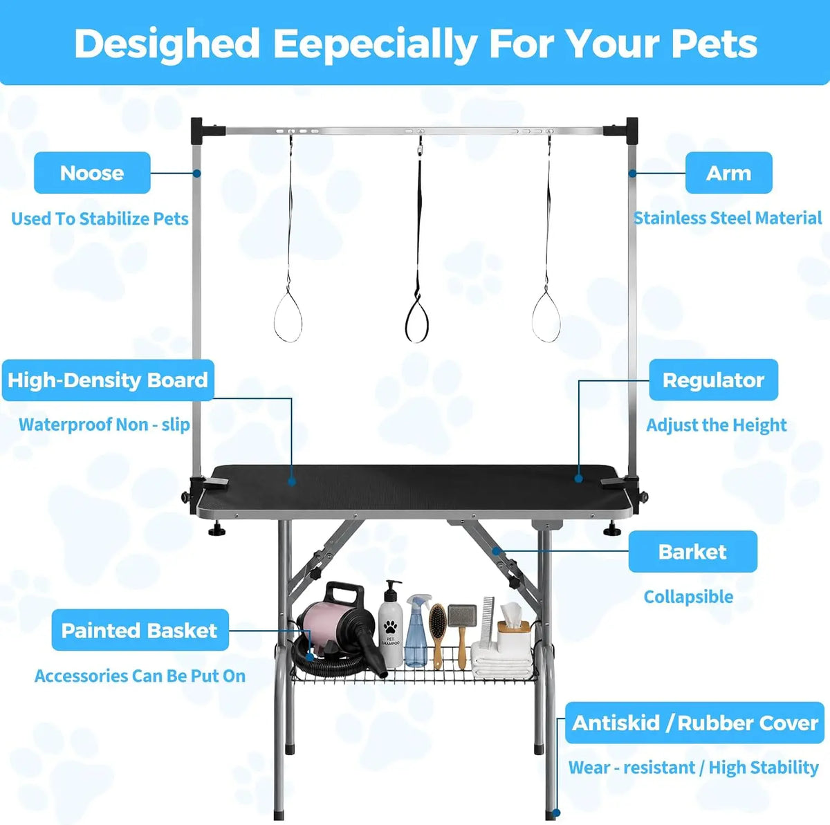 Garvee Professional Foldable Dog Grooming Table With Adjustable Arm