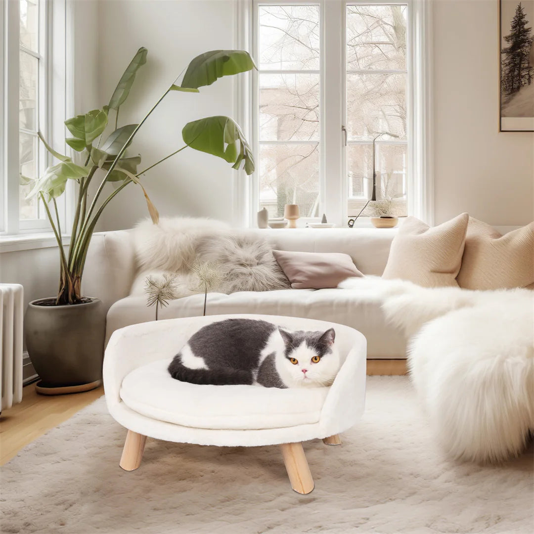 Bingopaw Plush Pet Nesting Chair With Waterproof Wood Leg Pad