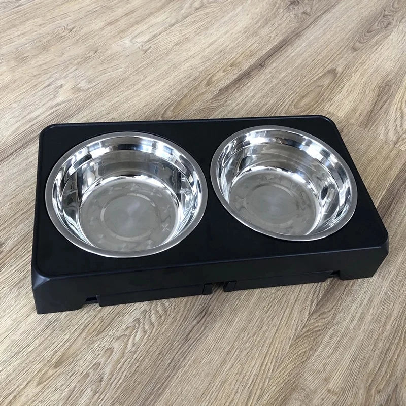 Adjustable Elevated Dog Feeder With Double Stainless Steel Bowls
