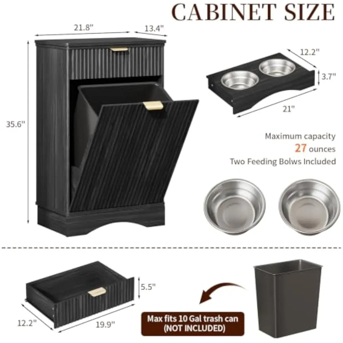 Scratch Resistant Pet Food Storage Cabinet With Dual Bowl Station