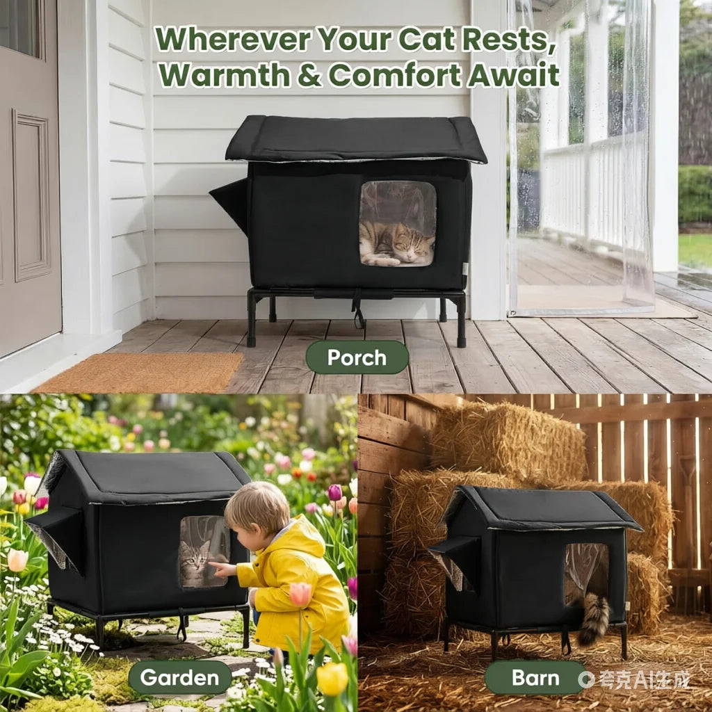 CWV Weatherproof Elevated Pet Cat House For Garden