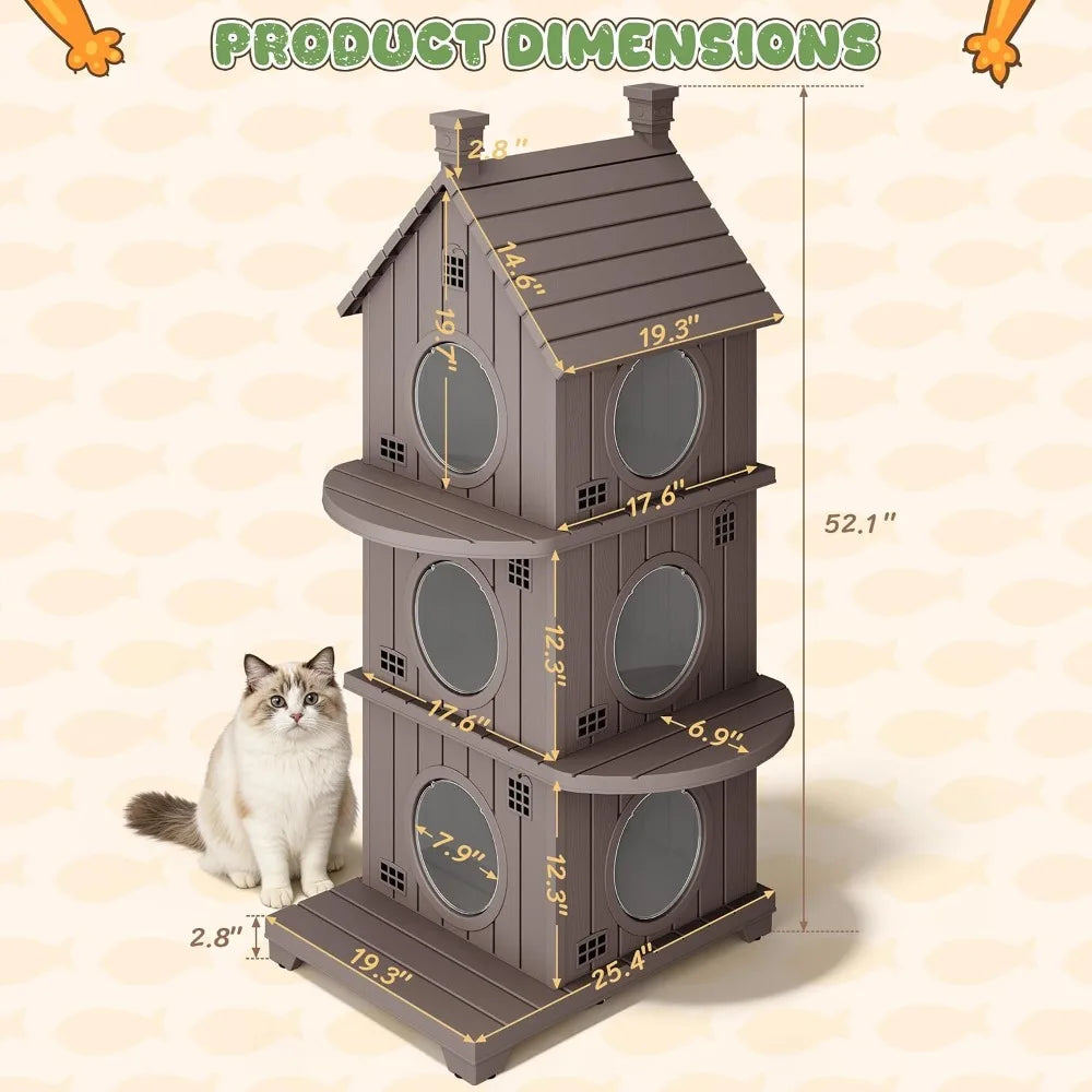 Outdoor Weatherproof Resin Three Story Cat Condo Elevated Base Ventilation